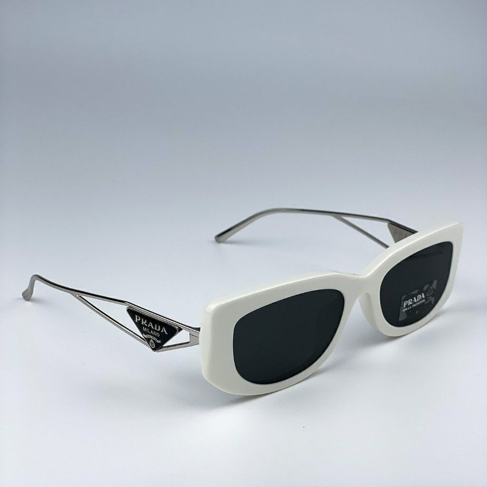 NEW Prada PR14YS 1425S0 Talc Dark Grey Rectangle Women Sunglasses - Picture 8 of 13